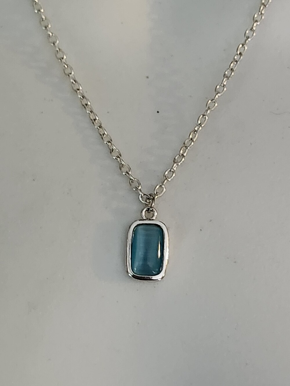 Dainty Silver Blue Glass Pendant Necklace